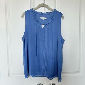 Loft Women’s Large Pintucked Ruffle Tie Neck Shell